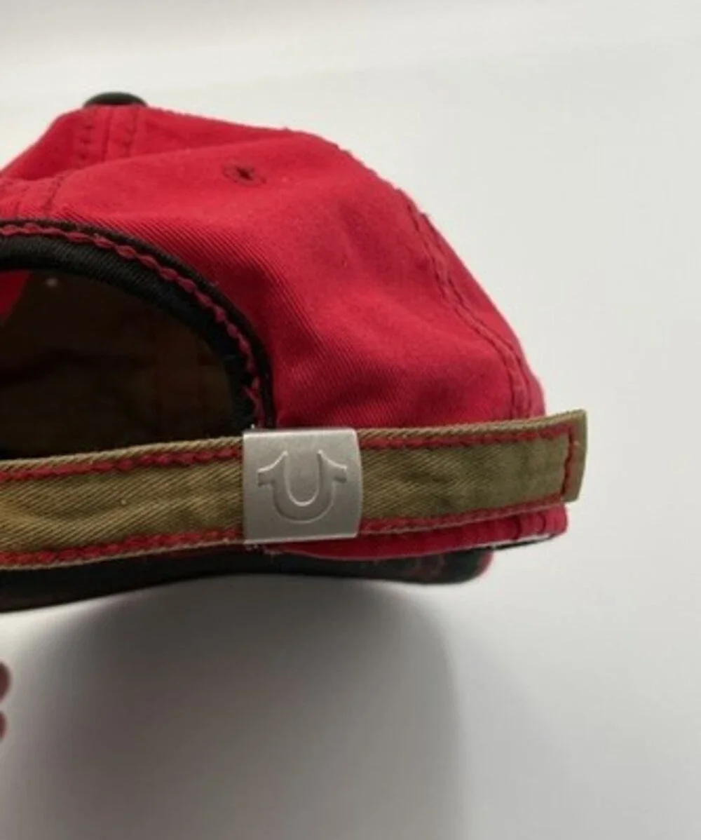 True Religion One Size Fits All Hat Red Embroidered Spellout 71